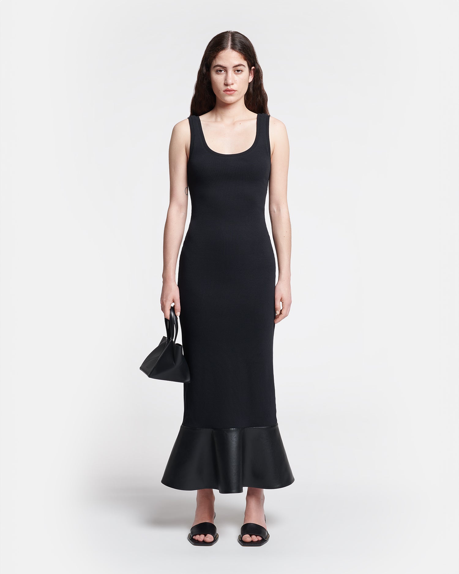 Womens | Talulla Leather-Trimmed Ribbed-Jersey Midi Dress | Black