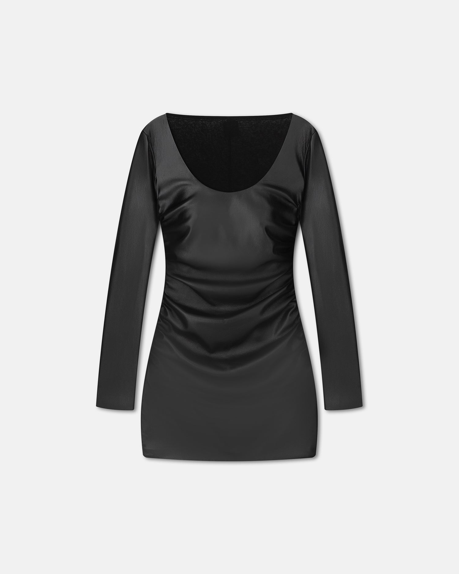 Womens | Sosha Ruched Okobor Alt-Leather Mini Dress | Black