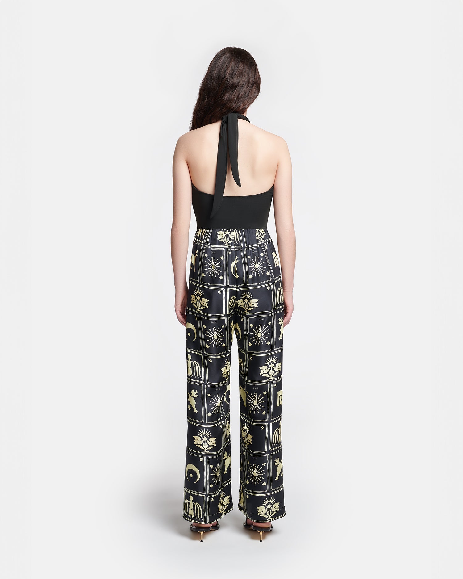 Womens | Brenda Printed Silk-Twill Pants | Folk Art Black