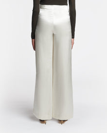 Womens | Kehlani Crinkled-Satin Pants With Wrap Lapel Detail | Ecru