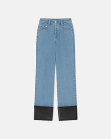 Womens | Raynee Leather-Trimmed Straight-Leg Jeans | Mid Blue