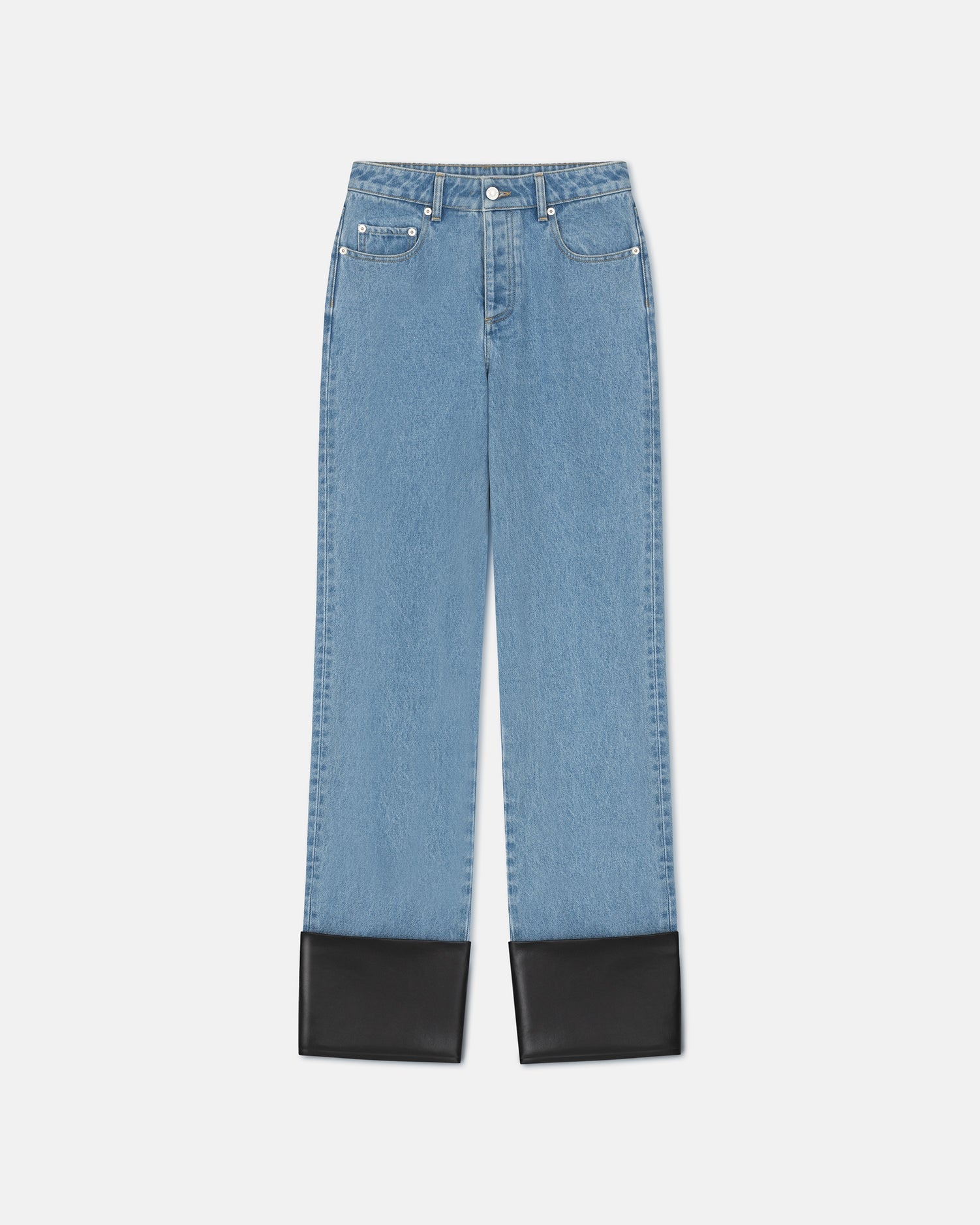 Womens | Raynee Leather-Trimmed Straight-Leg Jeans | Mid Blue