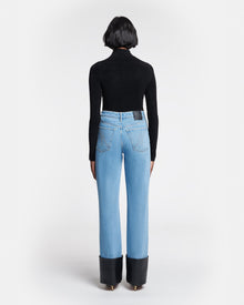 Womens | Raynee Leather-Trimmed Straight-Leg Jeans | Mid Blue