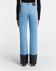 Womens | Raynee Leather-Trimmed Straight-Leg Jeans | Mid Blue