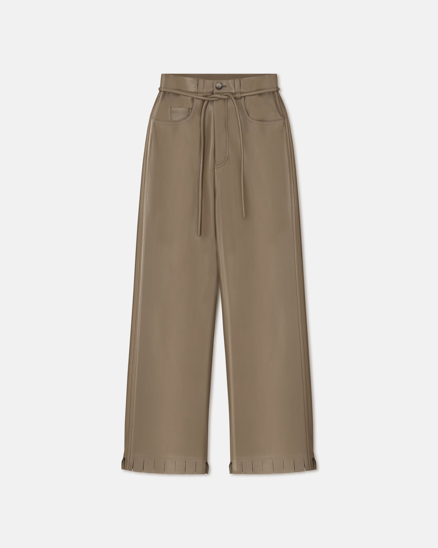 Womens | Harlee Belted Regenerated Leather Pants | Muted Khaki