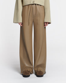 Womens | Harlee Belted Regenerated Leather Pants | Muted Khaki