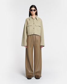 Womens | Harlee Belted Regenerated Leather Pants | Muted Khaki