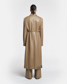 Womens | Nikoline Belted Regenerated Leather Coat | Muted Khaki