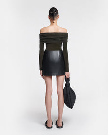 Womens | Saige Fringed Regenerated Leather Mini Skirt | Black