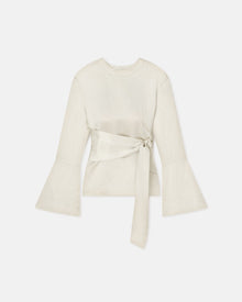 Womens | Ilone Belted Crinkled-Satin Top | Ecru