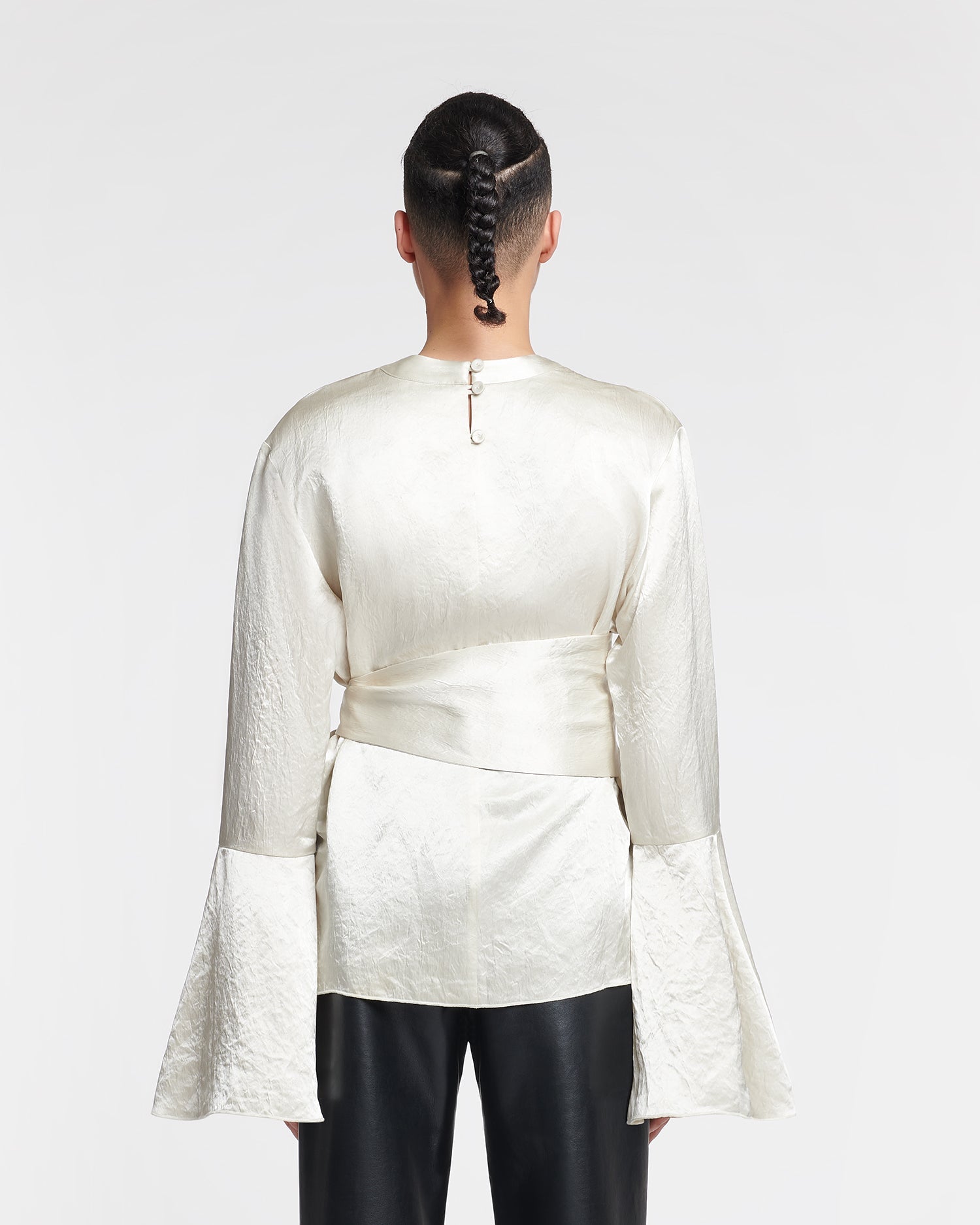 Womens | Ilone Belted Crinkled-Satin Top | Ecru