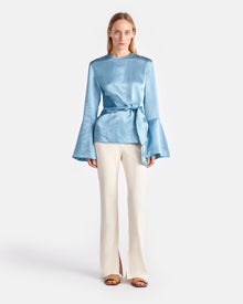 Womens | Ilone Belted Crinkled-Satin Top | Aqua