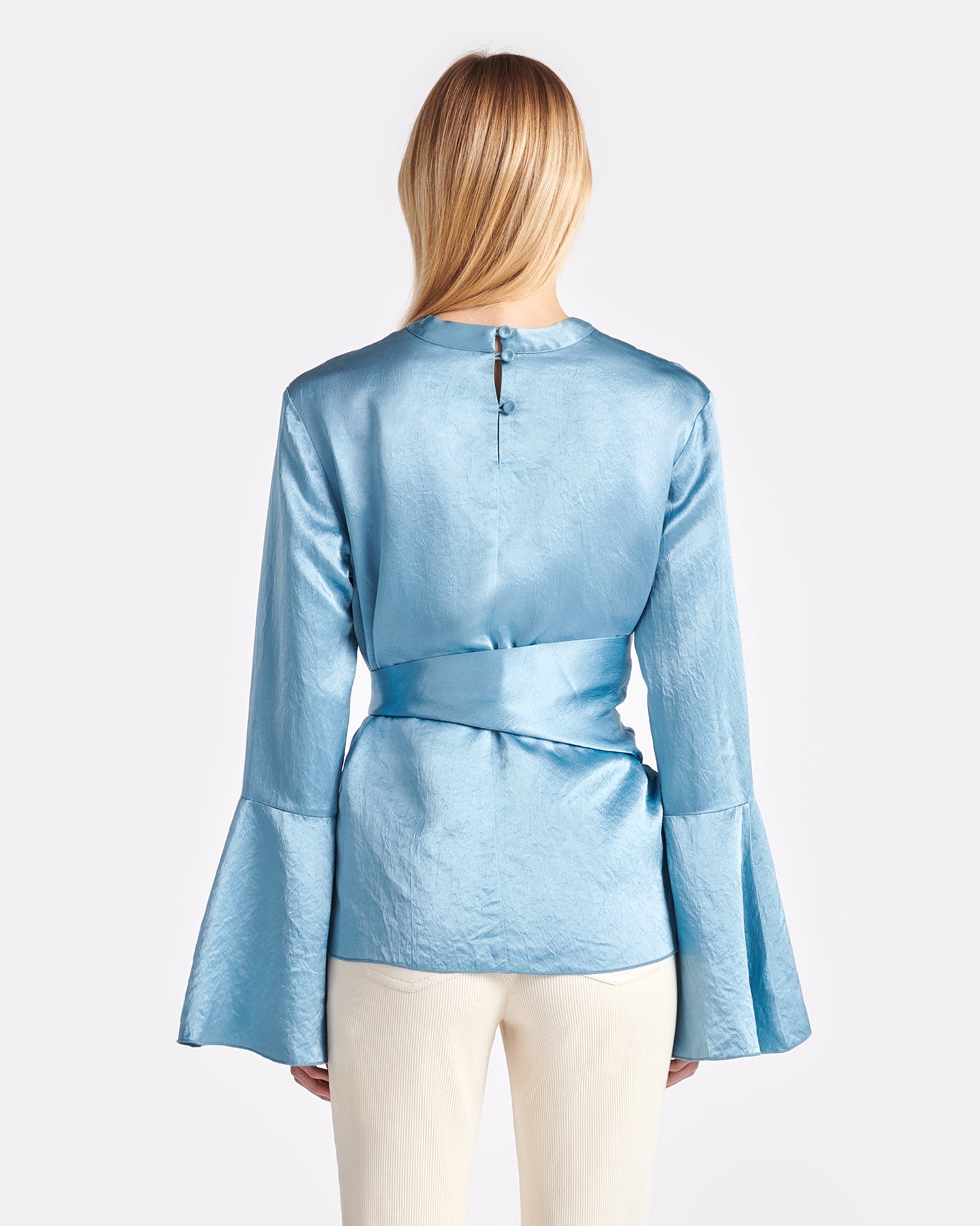 Womens | Ilone Belted Crinkled-Satin Top | Aqua