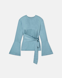 Womens | Ilone Belted Crinkled-Satin Top | Aqua