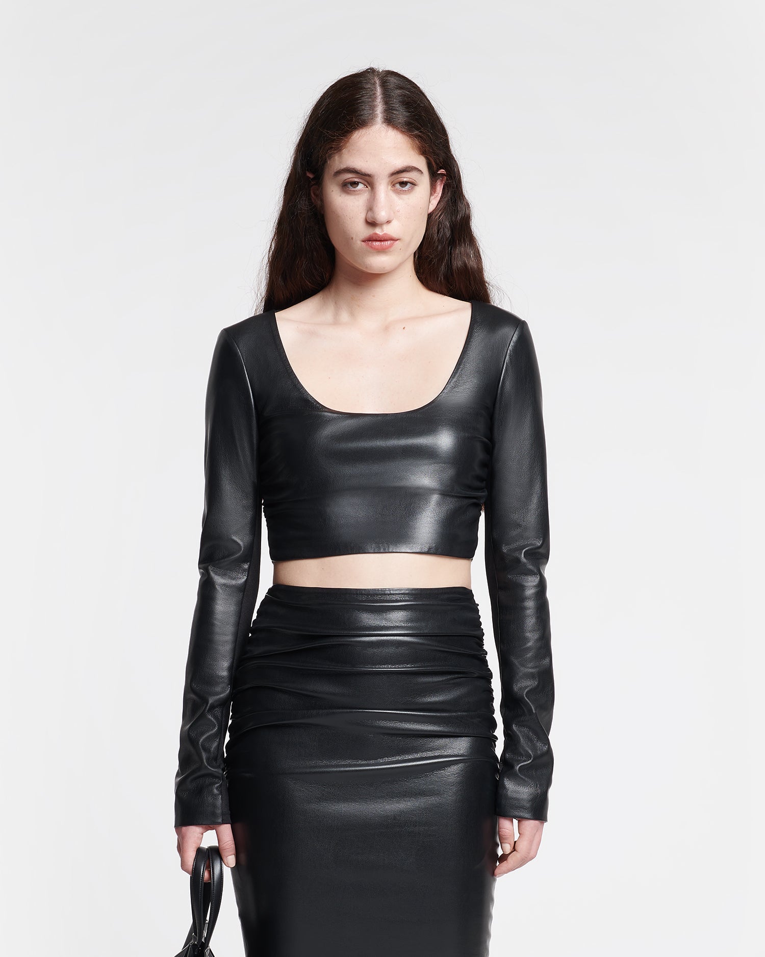 Womens | Maylah Cropped Okobor Alt-Leather Top | Black