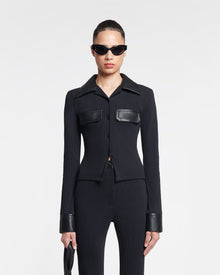 Womens | Rasima Alt Leather-Trimmed Ribbed-Jersey Shirt | Black