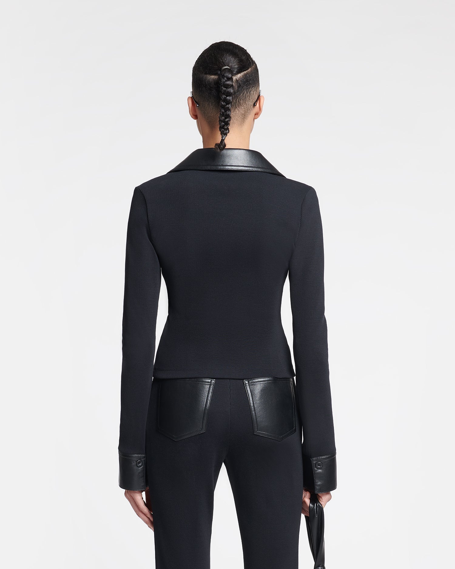 Womens | Rasima Alt Leather-Trimmed Ribbed-Jersey Shirt | Black