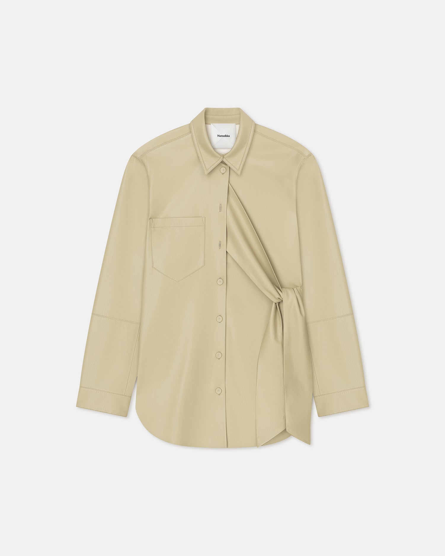 Womens | Ileka Belted Okobor Alt-Leather Shirt | Pale Olive