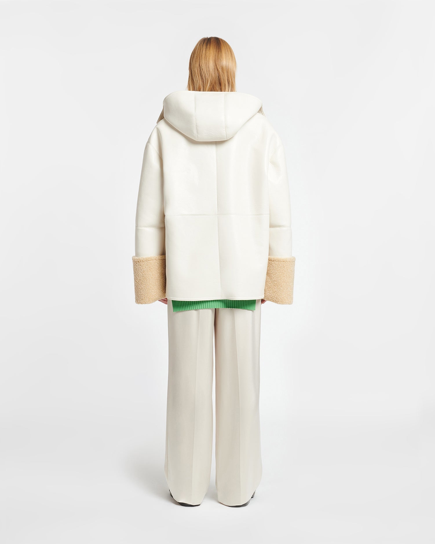 Womens | Maso Hooded Bonded Shearling Pullover | Creme/Crayon