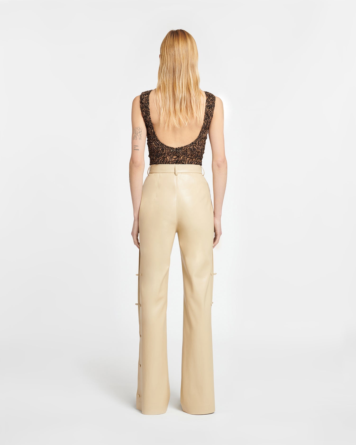 Womens | Felina Okobor Alt-Leather Slim-Leg Pants | Almond