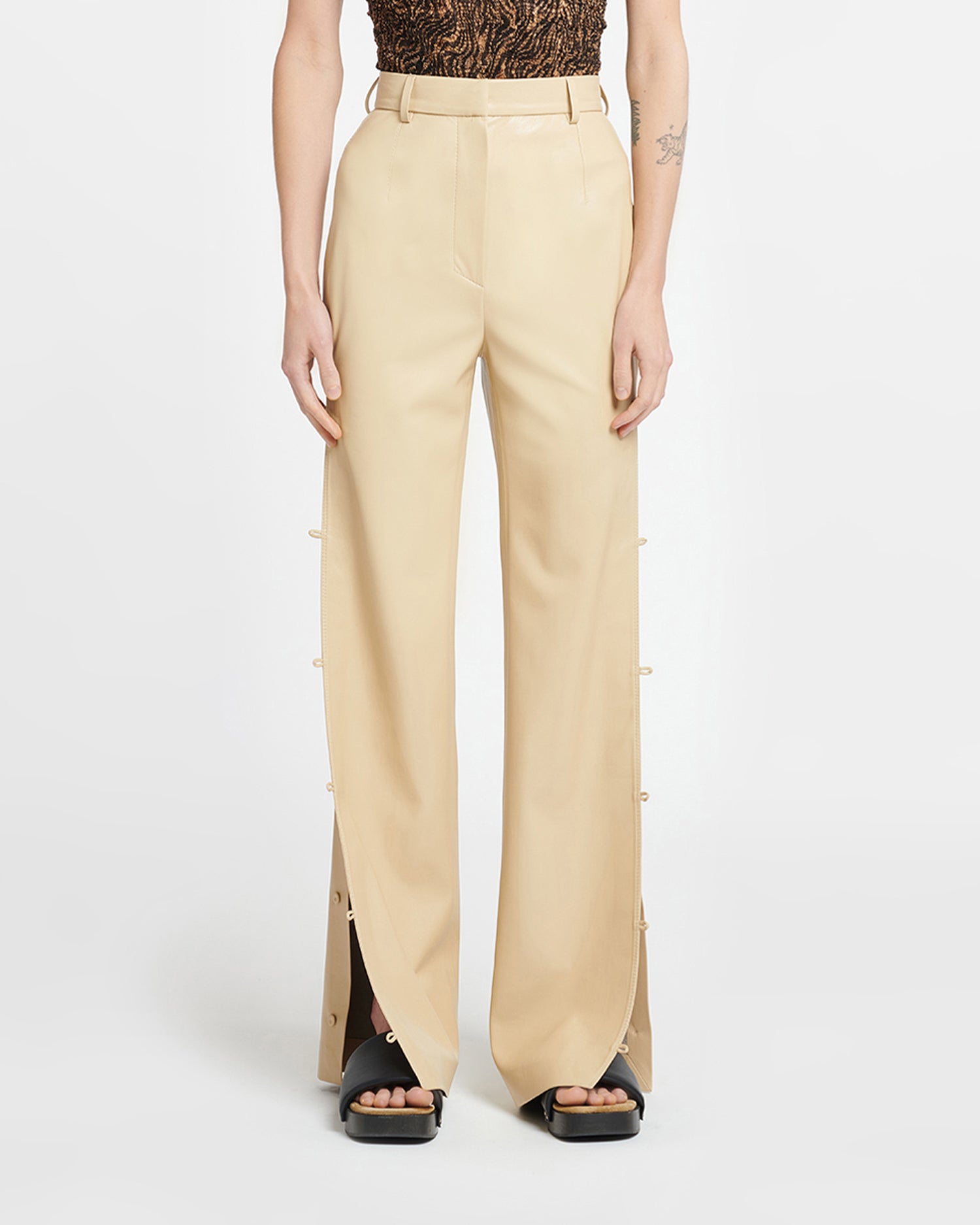 Womens | Felina Okobor Alt-Leather Slim-Leg Pants | Almond