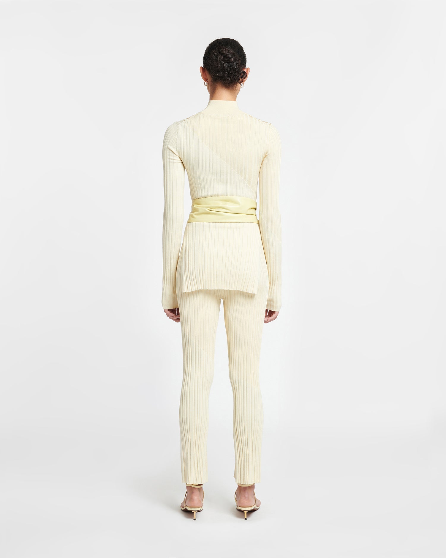 Womens | Malise Cropped Ribbed Merino Pants | Lime Yellow/Creme