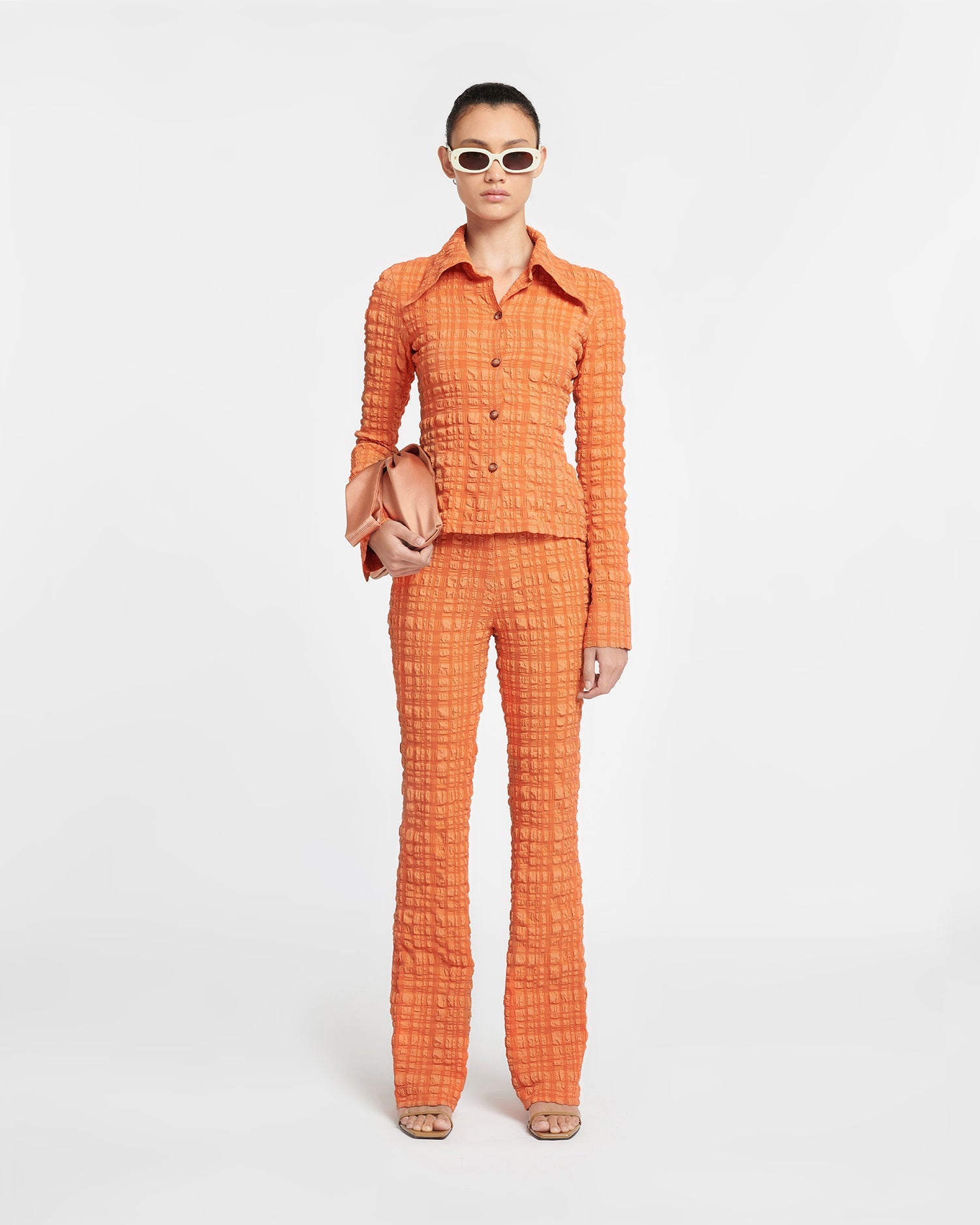 Womens | Lotte Checked Seersucker Shirt | Sunset Orange