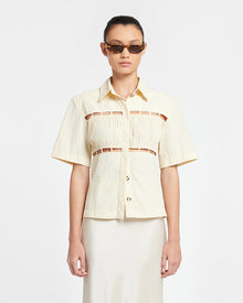 Womens | Satu Pleated Poplin Shirt | Creme