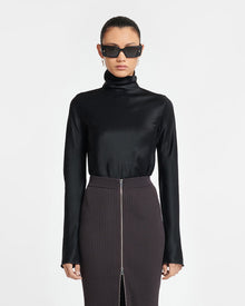 Womens | Eva Slip Satin Turtleneck Top | Black