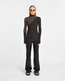 Womens | Zareen Ribbed Merino Wool Turtleneck Top | Fossil/Black