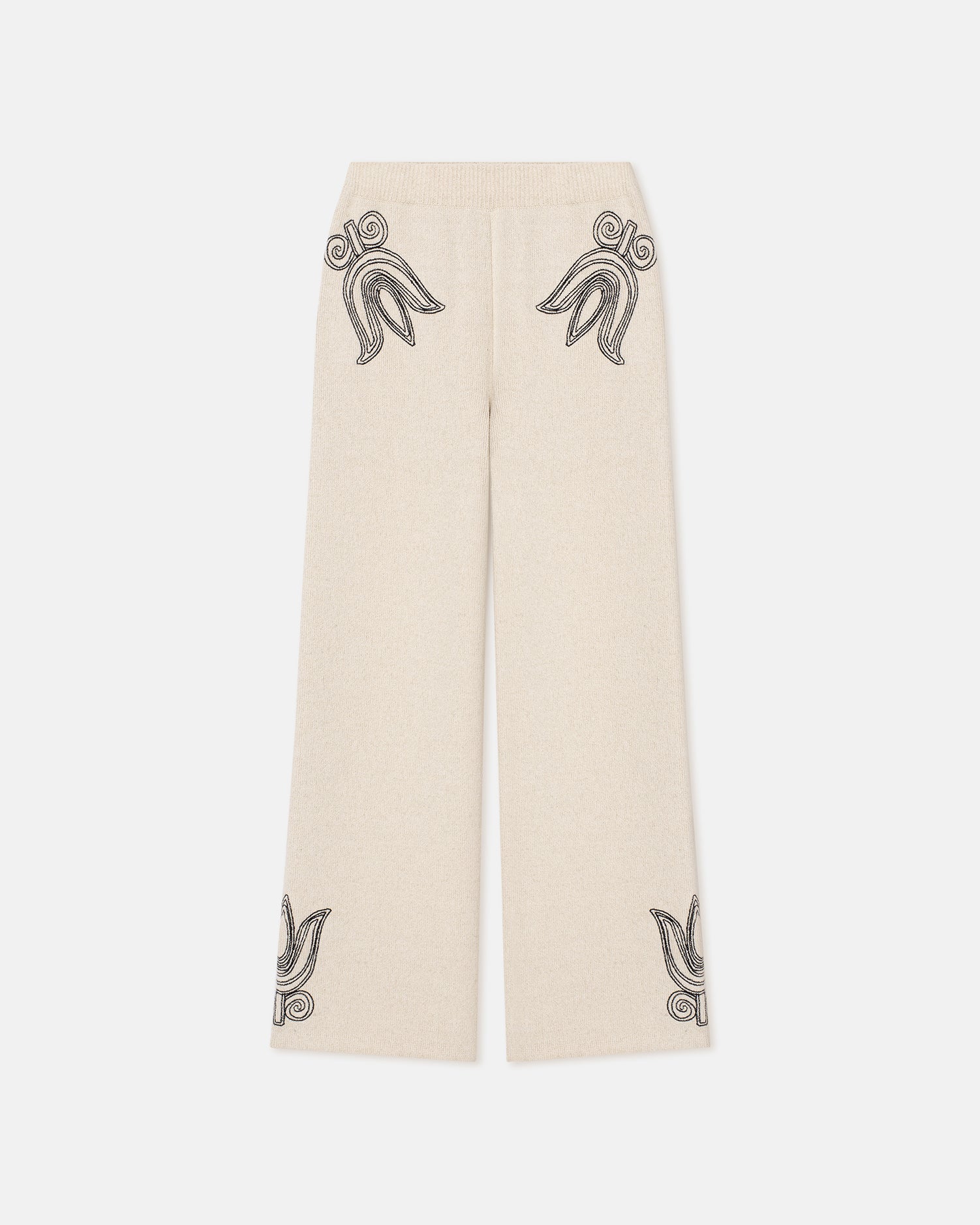 Womens | Emmie Embroidered Textured-Linen Pants | Natural/Black