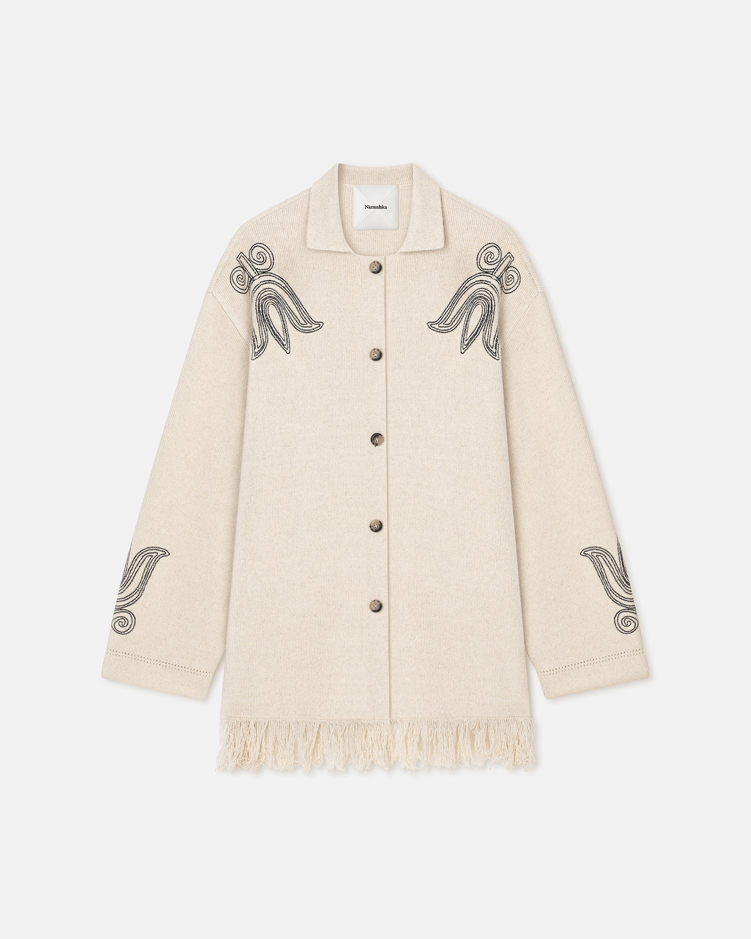 Womens | Dillian Embroidered Textured-Linen Cardigan | Natural/Black