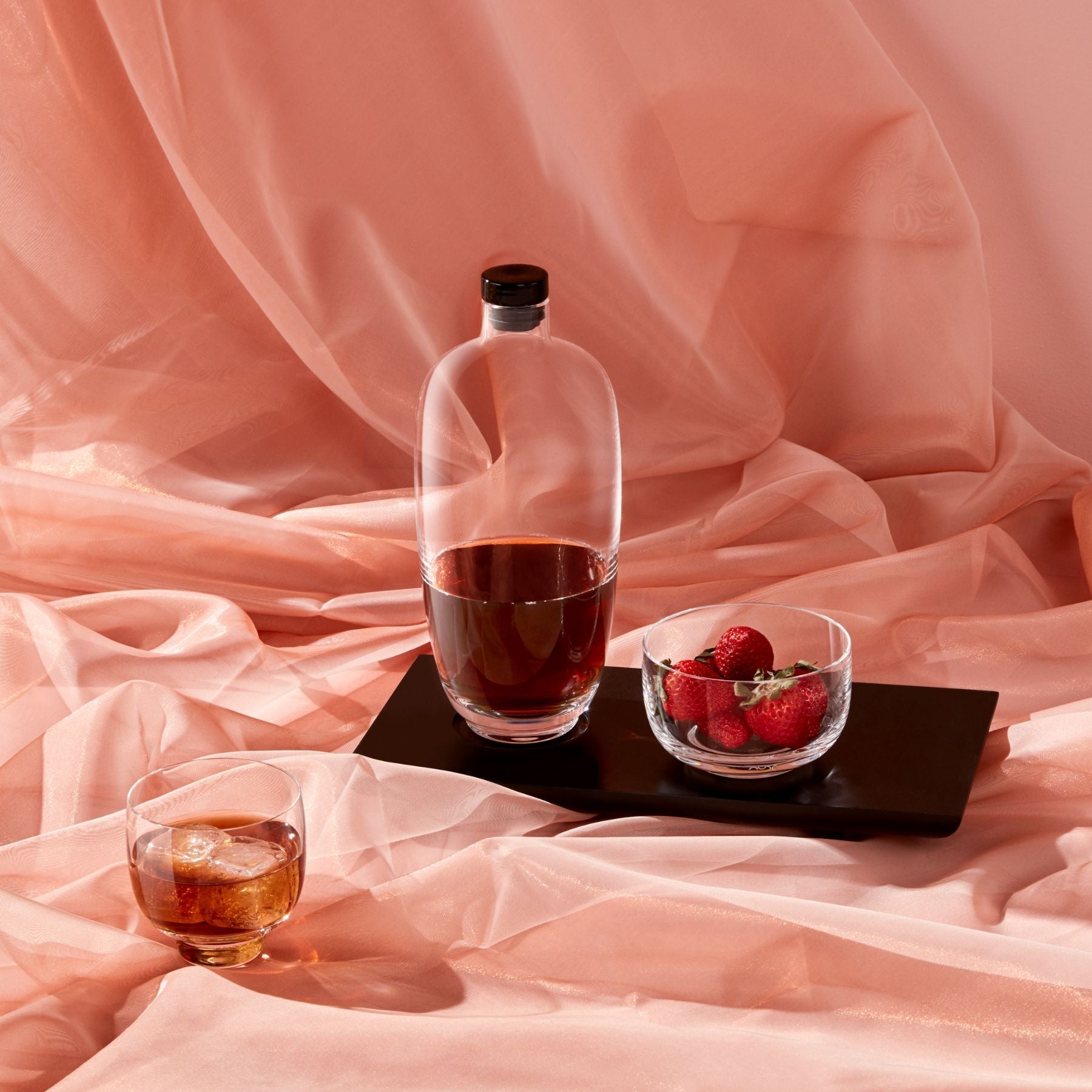 Malt Whisky Bottle With Wooden Tray - Tall | Clear Crystal/Wood