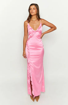 Nahanee Satin Ruffle Maxi Dress | Pink