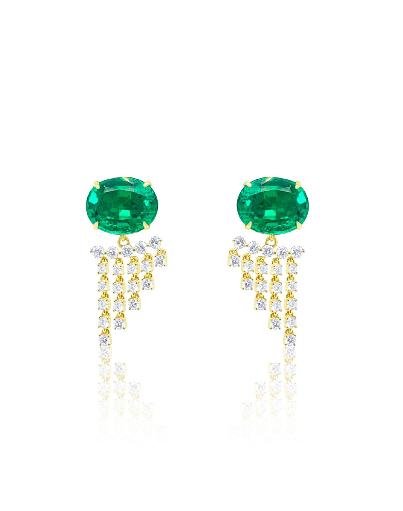 Natural Diamond and Lab Emerald Earrings | Yellow Gold