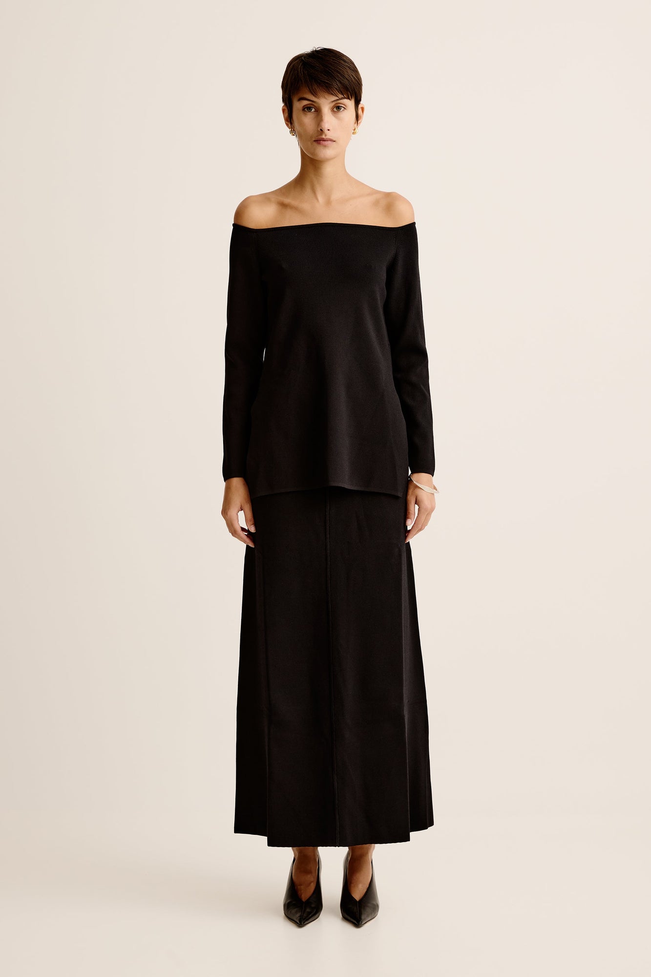 Obie Off Shoulder Knit Top | Black