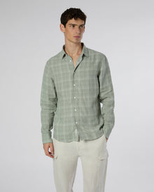 Mens | Linen Long Sleeve Shirt | Musty Green/White