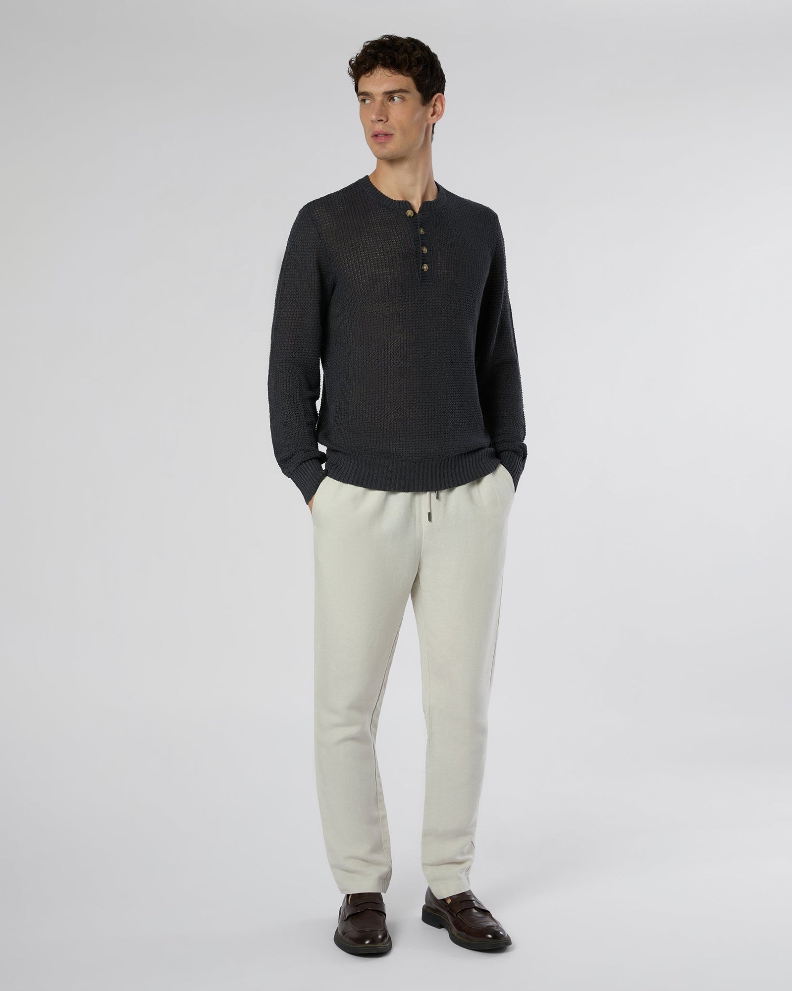 Mens | Linen Henley Sweater | Gunmetal