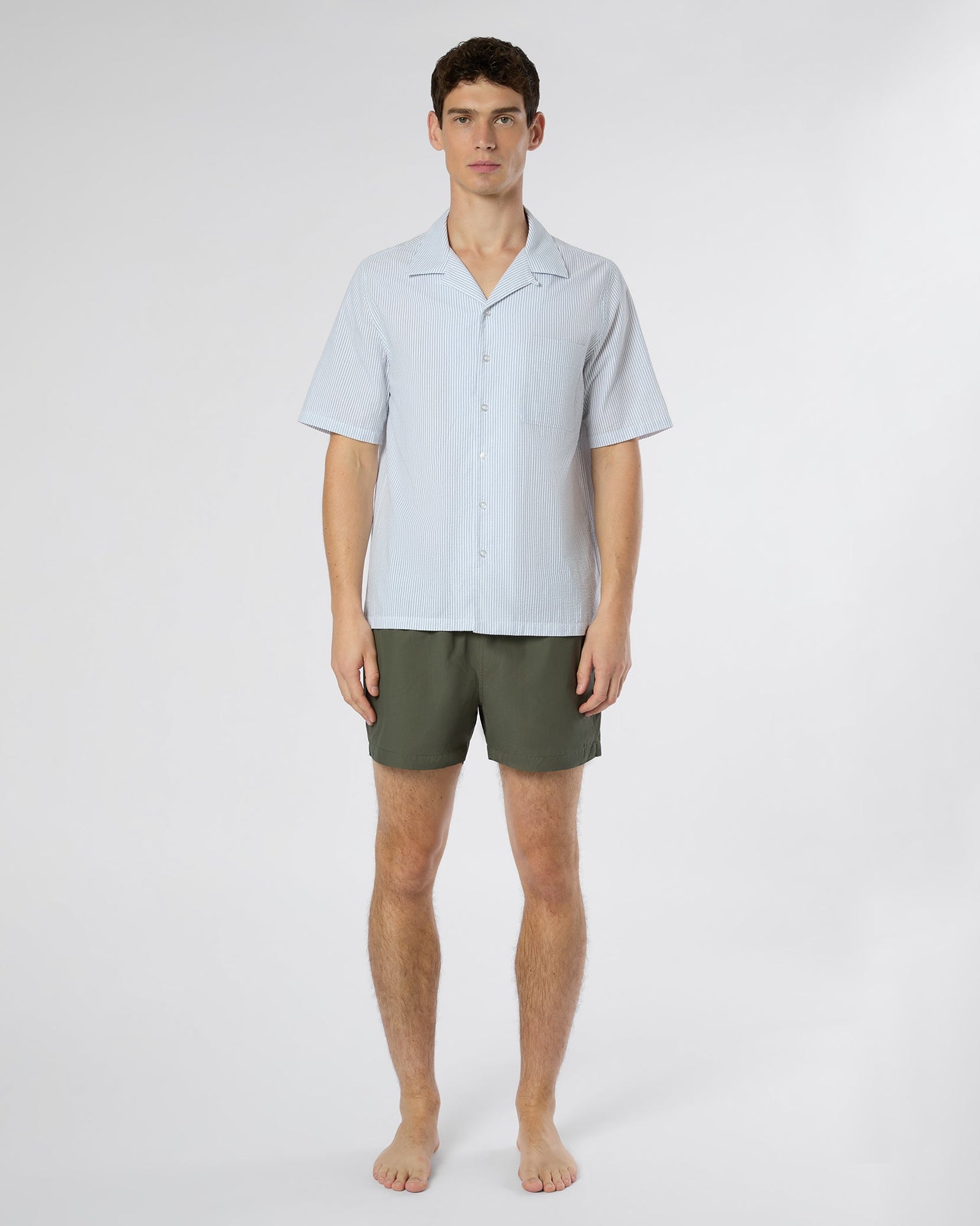 Mens | Poplin Seersucker Convertible Vacation Shirt | Deep Navy/White