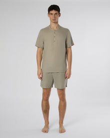Mens | Linen Home Short Sleeve Henley Shirt | Cashew