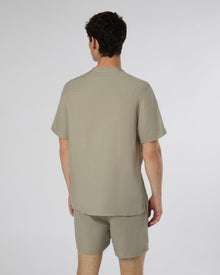 Mens | Linen Home Short Sleeve Henley Shirt | Cashew