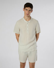 Mens | Linen Home Short Sleeve Henley Shirt | Stone