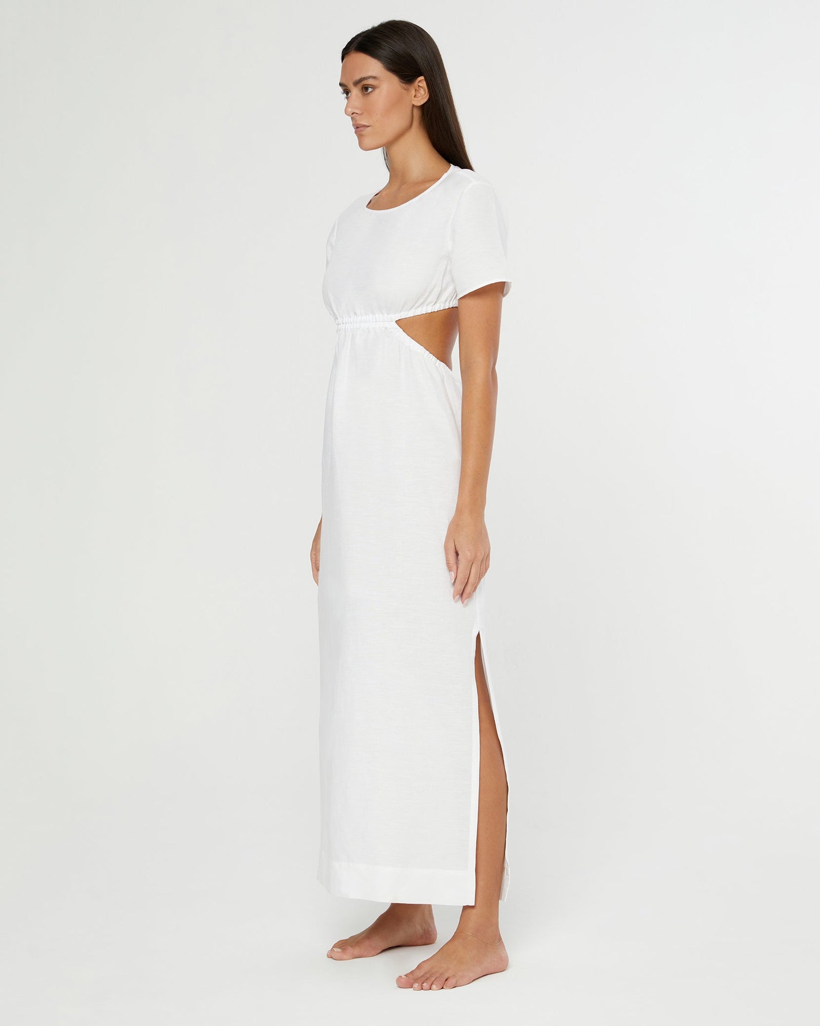 Womens | Air Linen Boatneck Cutout Maxi Dress | White
