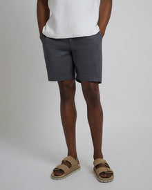 Mens | Linen Fixed-Waist Short | Gunmetal
