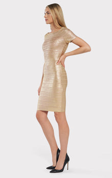 Off Shoulder Bandage Dress Foil | Gold Foil