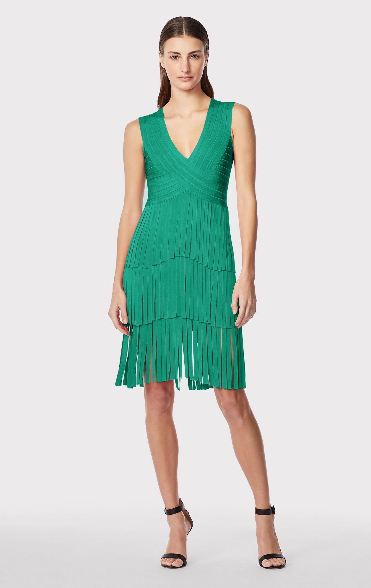 V Neck Fringed Midi Dress | Green Opal