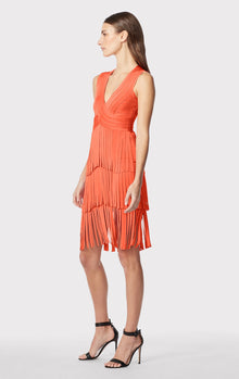 V Neck Fringed Midi Dress | Coral Poppy