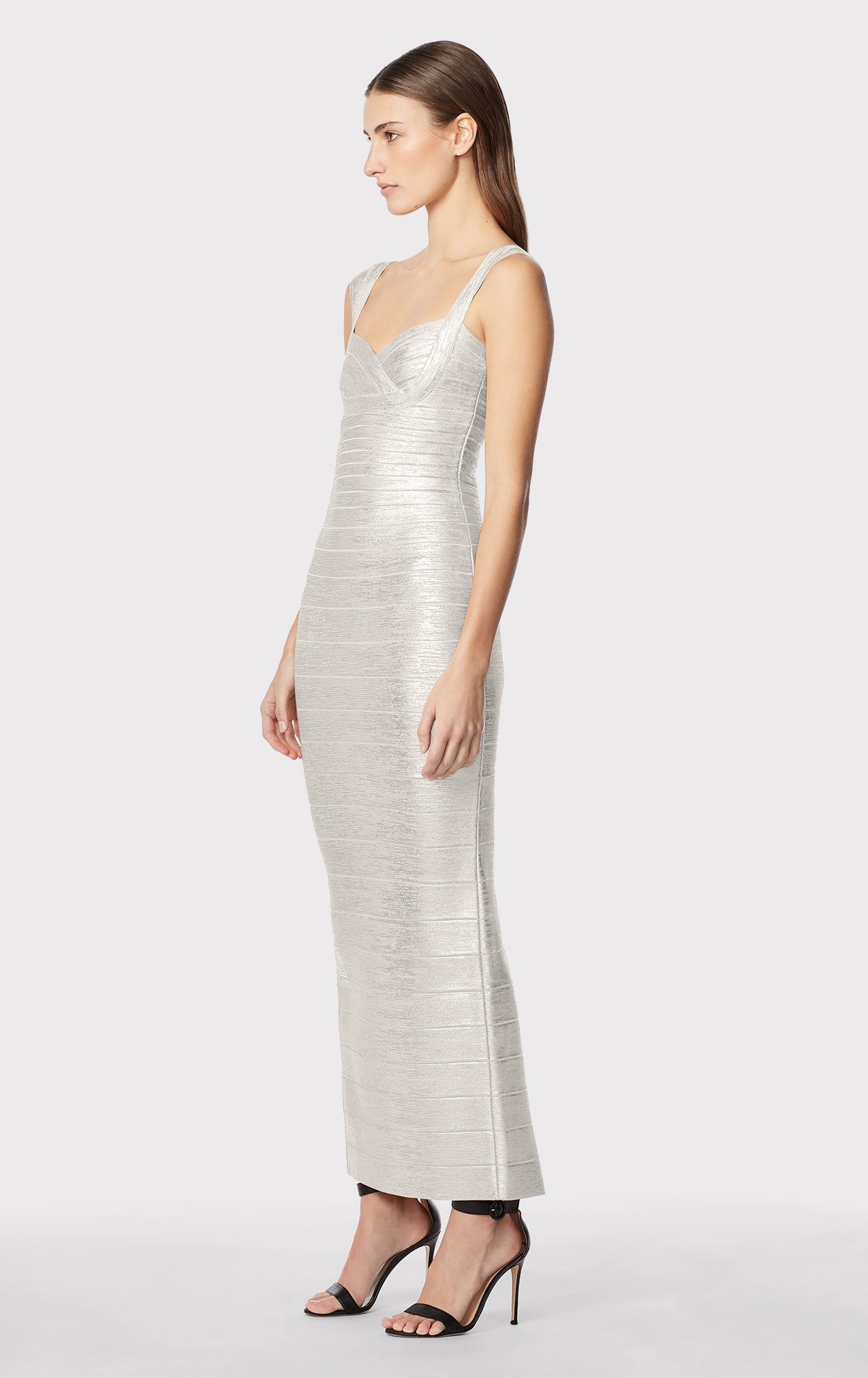 Sweetheart Banded Foil Gown | Silver Foil