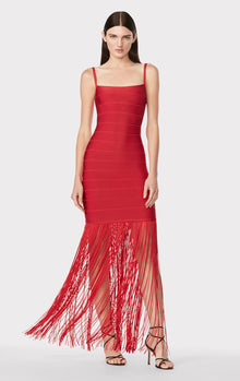 Banded Fringe Gown | Lipstick Red