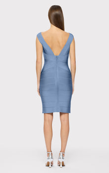 Bateau Criss Cross Waist Bandage Dress | True Blue